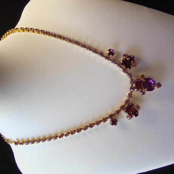 Victorian  Amethyst Rhinestone Juliana Necklace In Gold - Picture 1 of 9